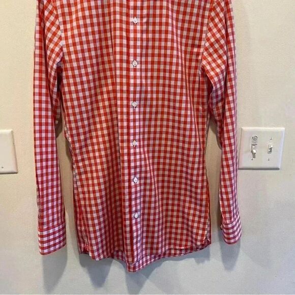 Bonobos wrinkle free tailored slim fit button down Shirt in red plaid mens 15/34 - Picture 3 of 8